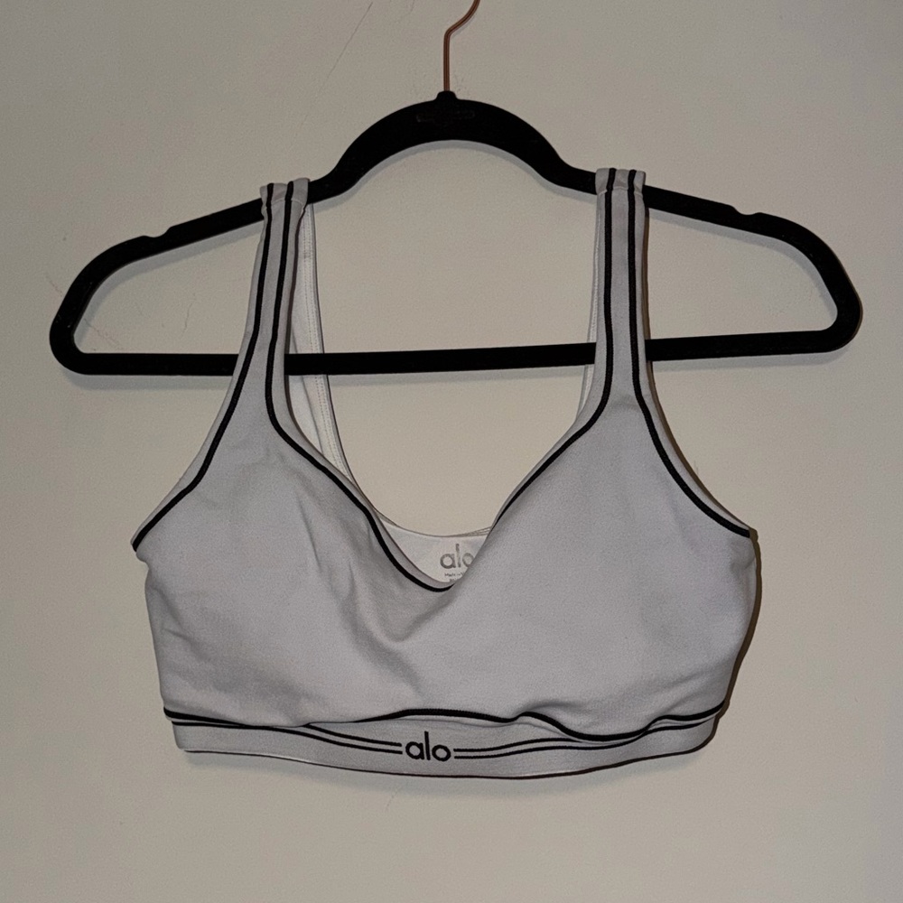 ALO Yoga White and Black Trim Sports Bra